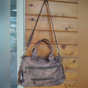 CARLA MANCINI JOEL LARGE HANDBAG BROWN GOLD LEATHER EUC! L@@K!